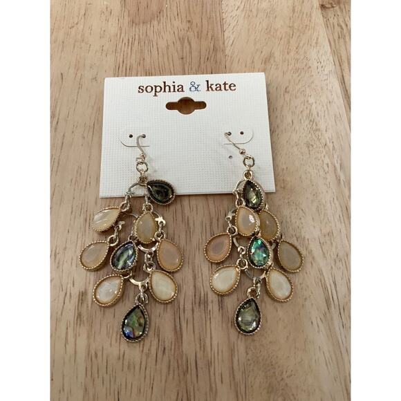 Sophia & Kate Earrings Gold Tone Teardrop Multicolor Glass Chandelier Jewelry - Picture 5 of 8